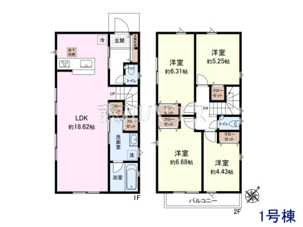 1号棟　間取図　明るさと通風に配慮した2面採光の居室で、一人ひとりのプライベートタイムが充実したものになります【国分寺市東戸倉１丁目】