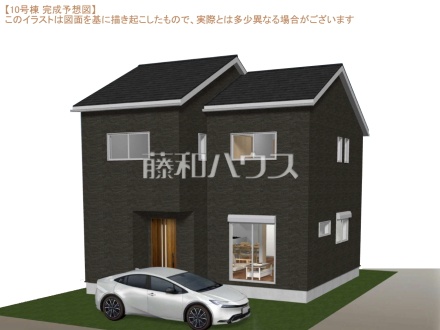 10号地　建物プラン例（外観写真）　【日野市大字上田】　
[参考プラン] 
建物価格：2,695万円（税込）　建物面積：104.33m²
