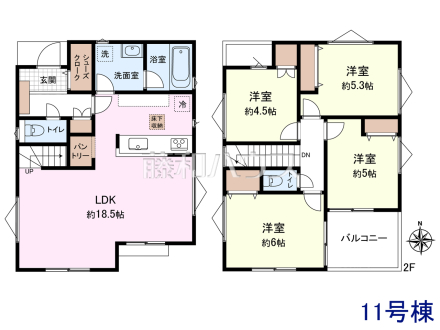 ≪号地・参考プラン≫土地1990万円＋建物1500万円＝3490万円　
1階：46.98㎡、2階：43.74㎡、合計：90.72㎡【東久留米市下里２丁目】　
[参考プラン] 
建物価格：1,500万円（税込）　建物面積：90.72m&sup2;