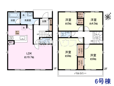 ≪6号棟　間取図≫各居室に収納スペース完備！【府中市日新町４丁目】