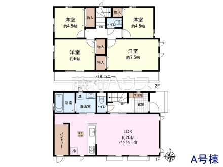 A号地　建物プラン例（間取図）　【東大和市狭山４丁目】　
[参考プラン] 
建物価格：1,510万円（税込）　建物面積：96.46m²