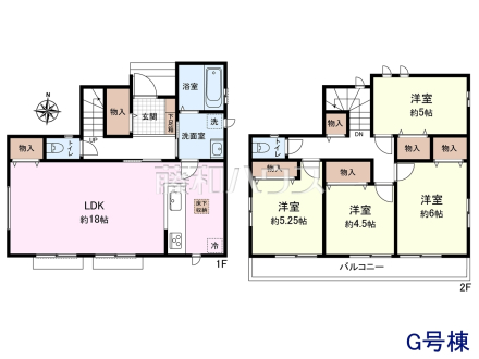 G号地　建物プラン例（間取図）　【東大和市狭山４丁目】　
[参考プラン] 
建物価格：1,520万円（税込）　建物面積：96.67m²