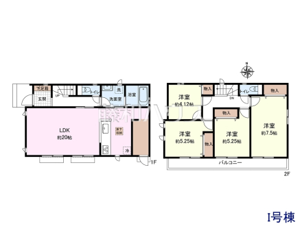 I号地　建物プラン例（間取図）　【東大和市狭山４丁目】　
[参考プラン] 
建物価格：1,540万円（税込）　建物面積：97.91m²