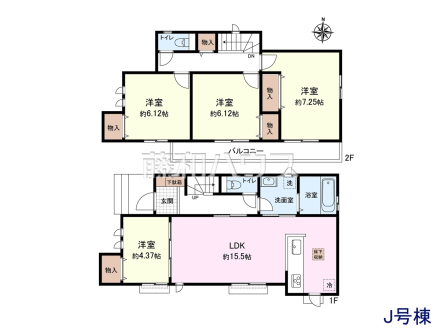 J号地　建物プラン例（間取図）　【東大和市狭山４丁目】　
[参考プラン] 
建物価格：1,490万円（税込）　建物面積：94.6m²