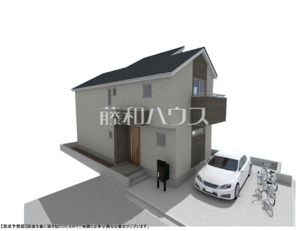 3号地　建物プラン例（パース・外観）　【国分寺市西町３丁目】　
[参考プラン] 
建物価格：2,000万円（税込）　建物面積：91.9m&sup2;