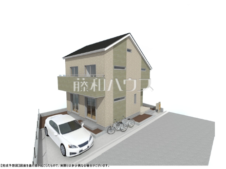 1号地　建物プラン例（パース・外観）　【国分寺市西町３丁目】　
[参考プラン] 
建物価格：2,000万円（税込）　建物面積：93.54m&sup2;