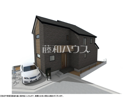 2号地　建物プラン例（パース・外観）　【国分寺市西町３丁目】　
[参考プラン] 
建物価格：2,000万円（税込）　建物面積：93.7m&sup2;