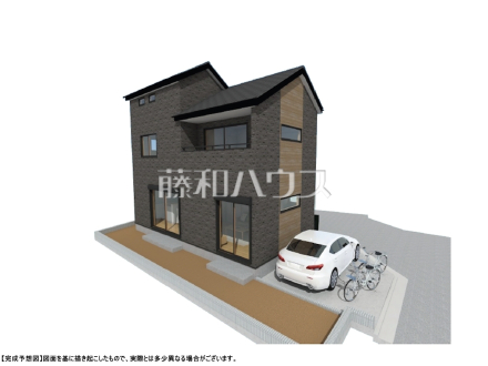 2号地　建物プラン例（パース・外観）　【国分寺市西町３丁目】　
[参考プラン] 
建物価格：2,000万円（税込）　建物面積：93.7m&sup2;