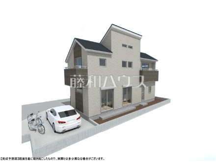 3号地　建物プラン例（パース・外観）　【国分寺市西町３丁目】　
[参考プラン] 
建物価格：2,000万円（税込）　建物面積：91.9m&sup2;