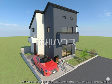 4号地　建物プラン例（パース・外観）　【国分寺市西町３丁目】　
[参考プラン] 
建物価格：2,000万円（税込）　建物面積：94.4m&sup2;