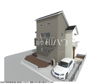 5号地　建物プラン例（パース・外観）　【国分寺市西町３丁目】　
[参考プラン] 
建物価格：2,000万円（税込）　建物面積：94.4m&sup2;