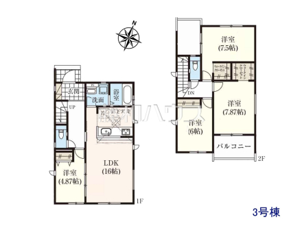 3号棟　間取図　【与那原町字上与那原】
ウォークインクローゼットが2部屋付いた4LDKの間取り