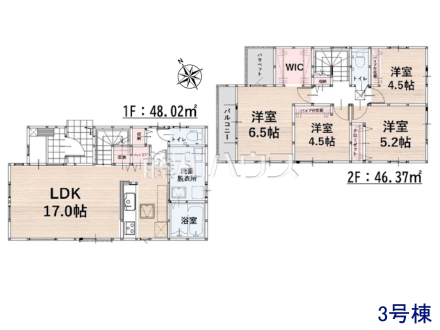 3号棟　間取図　【福岡市城南区片江３丁目】