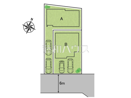 全体区画図　【日野市落川】
季節を問わず賑わいをみせる街を背景に広がる住宅エリア。天高い青空を見上げて建つ姿は、静かな住宅街に溶け込みながらやさしい香りを放つことでしょう。