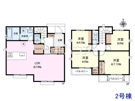 ≪2号棟　間取図≫南向きワイドスパンの広々LDKが魅力です♪　【府中市是政２丁目】