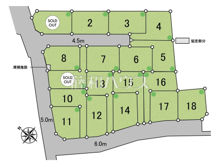 全体区画図　【清瀬市下宿２丁目】全18区画の開発分譲地！ライフプランを是非お聞かせください。