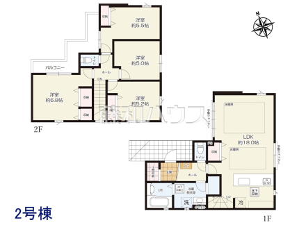 ≪2号棟　間取図≫大容量の土間収納で玄関を綺麗に保てます◎　【府中市分梅町５丁目】