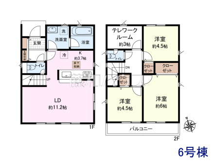 ≪6号棟　間取図≫約3帖のテレワークルームはクローズドな空間だから仕事にも集中できますね！【府中市清水が丘３丁目】