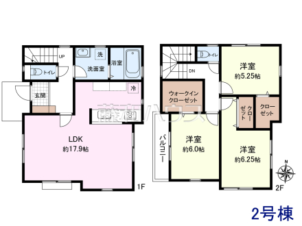 ≪2号地・参考プラン≫土地2990万円＋建物1800万円＝4790万円　
1階：45.33㎡、2階：44.51㎡、合計：89.84㎡【東久留米市前沢１丁目】　
[参考プラン] 
建物価格：1,800万円（税込）　建物面積：89.84m&sup2;