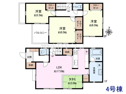 ≪4号地・参考プラン≫土地3290万円＋建物1800万円＝5090万円　
1階：50.92㎡、2階：45.96㎡、合計：96.88㎡【東久留米市前沢１丁目】　
[参考プラン] 
建物価格：1,800万円（税込）　建物面積：96.88m&sup2;