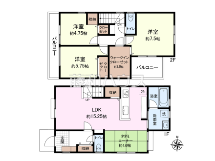 ≪5号地・参考プラン≫土地3190万円＋建物1800万円＝4990万円　 1階：48.85㎡、2階：45.54㎡、合計：94.39㎡【東久留米市前沢１丁目】　
[参考プラン] 
建物価格：1,800万円（税込）　建物面積：94.39m&sup2;
