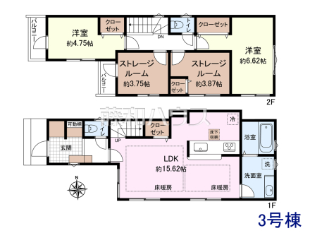 ≪3号棟　間取図≫ご家族のコミュニケーションが広がるリビングイン階段【府中市若松町３丁目】
