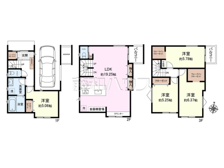 間取図　【日野市三沢３丁目】
1階よりも光が差し込みやすい2階にリビングを設置することで、明るいリビングを実現！　