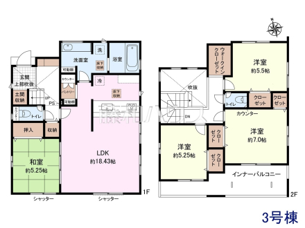 3号棟　間取図　【春日井市町屋町】