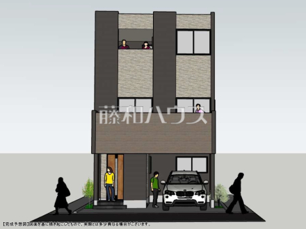 建物プラン例（パース・外観）　建物価格：2200万円（税込）　建物面積：113.13平米【新座市栄５丁目】　
[参考プラン] 
建物価格：2,200万円（税込）　建物面積：113.13m&sup2;