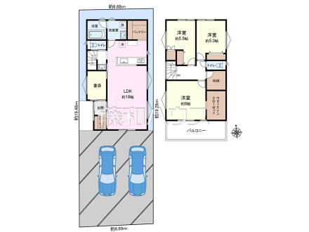 【L号地プラン例①】建物価格3,068万円＋土地価格4,090万円＝総額7,158万円　
[参考プラン] 
建物価格：3,068万円（税込）　建物面積：100.44m&sup2;