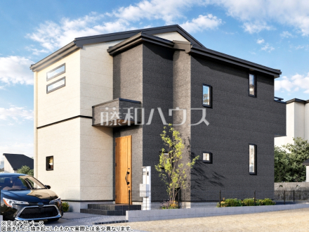 建物プラン例（パース・外観）　【東村山市恩多町５丁目】　
[参考プラン] 
建物価格：1,650万円（税込）　建物面積：94.4m&sup2;