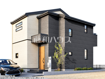 建物プラン例（パース・外観）　【東村山市恩多町５丁目】　
[参考プラン] 
建物価格：1,650万円（税込）　建物面積：94.4m&sup2;