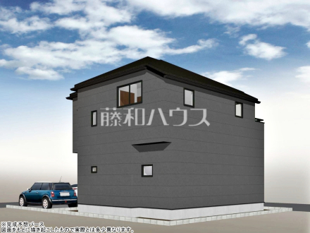 25号地　建物プラン例（北東パース・外観）　【東村山市恩多町５丁目】　
[参考プラン] 
建物価格：1,650万円（税込）　建物面積：97.71m&sup2;