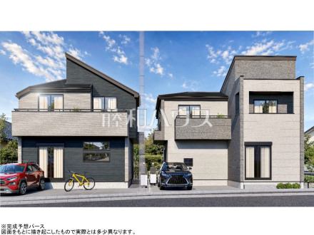 45号地　建物プラン例（パース・外観）　【東村山市恩多町５丁目】　
[参考プラン] 
建物価格：1,650万円（税込）　建物面積：97.91m&sup2;