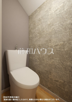 ≪完成予想図・内観パース≫ きれいでさわやか、ウォシュレット付きトイレ。各階にトイレを設けておりますので、朝の忙しい時間などトイレの取り合いで喧嘩になることも少なそうですね。【東久留米市本町３丁目】