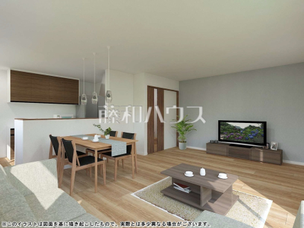 3号地　建物プラン例（パース・内観）　【東久留米市下里１丁目】　
[参考プラン] 
建物価格：2,057万円（税込）　建物面積：91.08m&sup2;