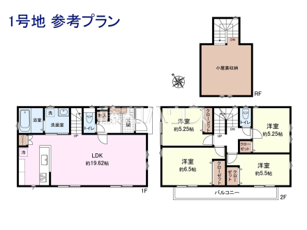 建物プラン例（間取図）　【東村山市栄町２丁目】　
[参考プラン] 
建物価格：2,000万円（税込）　建物面積：97.7m&sup2;