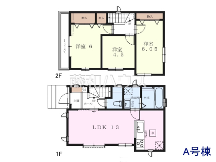1号地　建物プラン例（間取図）　【小平市上水南町２丁目】　
[参考プラン] 
建物価格：1,102万円（税込）　建物面積：69.97m&sup2;