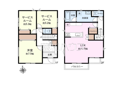 4号地　建物プラン例（間取図）　【小平市天神町１丁目】　
[参考プラン] 
建物価格：1,600万円（税込）　建物面積：90.72m&sup2;