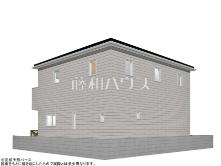 1号地　建物プラン例・北東（パース・外観）　【小平市小川町１丁目】　
[参考プラン] 
建物価格：2,288万円（税込）　建物面積：91.91m&sup2;