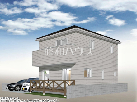 1号地　建物プラン例・南東（パース・外観）　【小平市小川町１丁目】　
[参考プラン] 
建物価格：2,288万円（税込）　建物面積：91.91m&sup2;