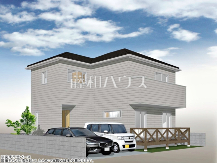 1号地　建物プラン例・南西側（パース・外観）　【小平市小川町１丁目】　
[参考プラン] 
建物価格：2,288万円（税込）　建物面積：91.91m&sup2;