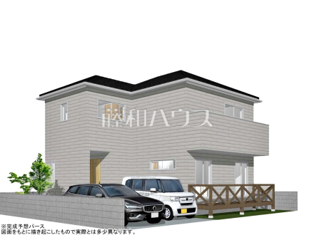 1号地　建物プラン例・南西（パース・外観）　【小平市小川町１丁目】　
[参考プラン] 
建物価格：2,288万円（税込）　建物面積：91.91m&sup2;