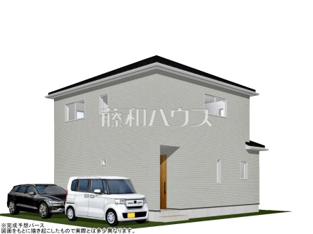 9号地　建物プラン例・北西側（パース・外観）　【小平市小川町１丁目】　
[参考プラン] 
建物価格：2,398万円（税込）　建物面積：99.36m&sup2;
