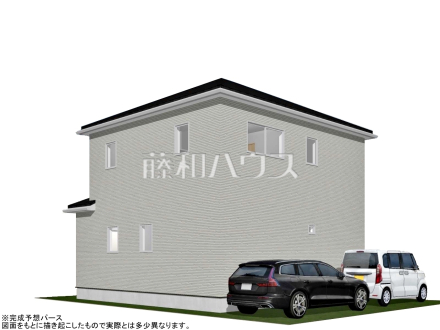 9号地　建物プラン例・北東側（パース・外観）　【小平市小川町１丁目】　
[参考プラン] 
建物価格：2,398万円（税込）　建物面積：99.36m&sup2;