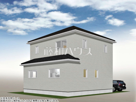 9号地　建物プラン例・南東側（パース・外観）　【小平市小川町１丁目】　
[参考プラン] 
建物価格：2,398万円（税込）　建物面積：99.36m&sup2;