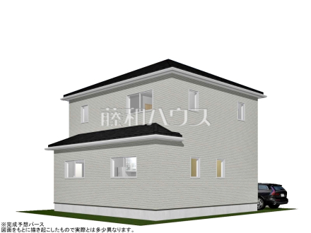 9号地　建物プラン例・南東側（パース・外観）　【小平市小川町１丁目】　
[参考プラン] 
建物価格：2,398万円（税込）　建物面積：99.36m&sup2;