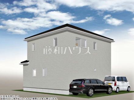9号地　建物プラン例・北東側（パース・外観）　【小平市小川町１丁目】　
[参考プラン] 
建物価格：2,398万円（税込）　建物面積：99.36m&sup2;