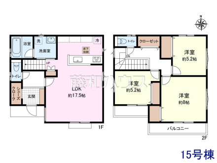 15号地　建物プラン例（間取図）　【小平市仲町】　
[参考プラン] 
建物価格：1,600万円（税込）　建物面積：89.9m&sup2;