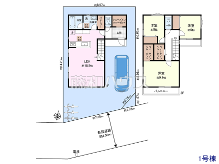 土地価格2,490万円＋建物価格1,800万円＝総額4,290万円　
[参考プラン] 
建物価格：1,800万円（税込）　建物面積：97.2m&sup2;